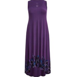 Sleeveless Purple Maxi Dress with Abstract Hem Design